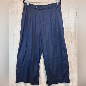 Banana Republic Wide Leg Linen-Cotton Pants Petite 10 • Navy • Pull-On Wide Leg